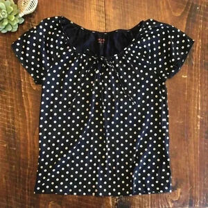 Joe Fresh | Black Shirt Sleeve Blouse with White Daisies, Tie at Neck